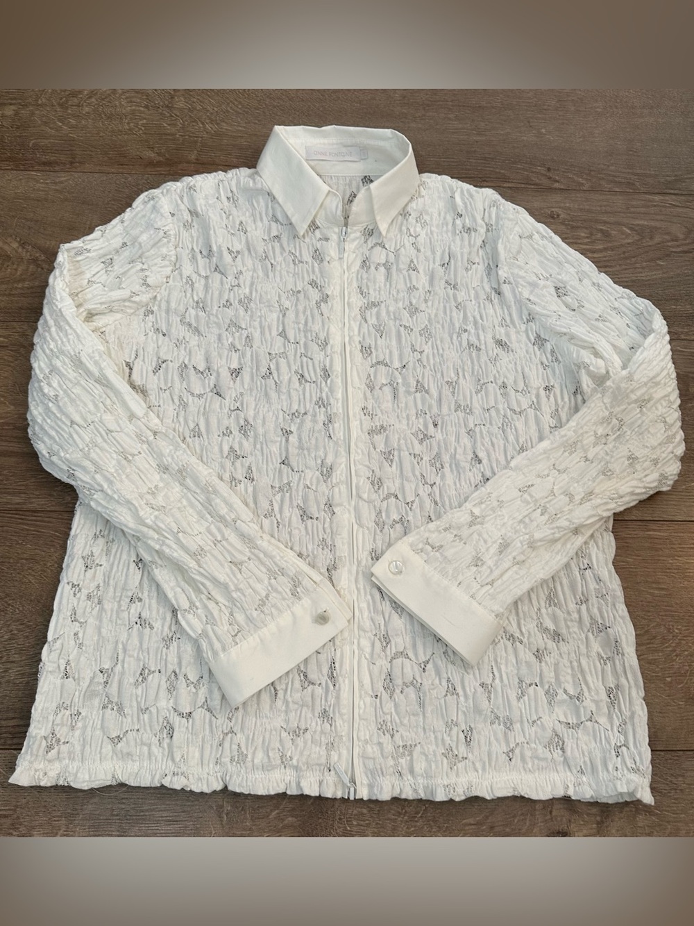 Anne Fontaine Roman White Lace Zip Front Blouse | Size 42 - Picture 7 of 15